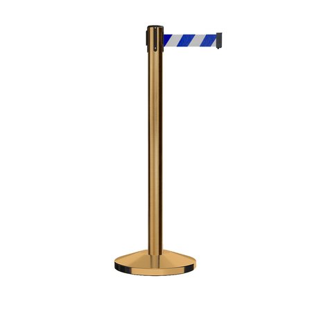 MONTOUR LINE Stanchion Belt Barrier Sat.Brass Post 13ft. Blu/Wh Belt M630-SB-BWD-130